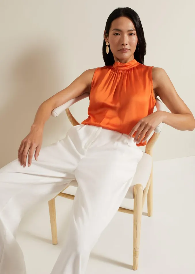 Women Phase Eight Shirts and Blouses Lizza Orange High Neck Top