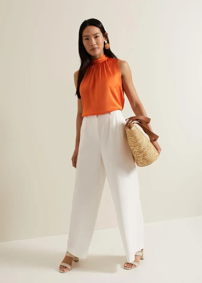 Women Phase Eight Shirts and Blouses Lizza Orange High Neck Top