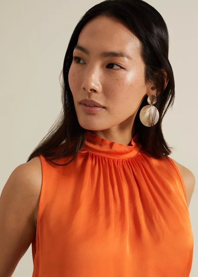 Women Phase Eight Shirts and Blouses Lizza Orange High Neck Top