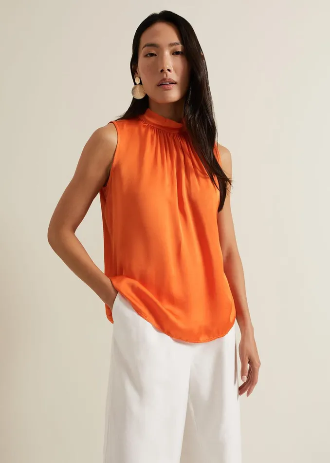 Women Phase Eight Shirts and Blouses Lizza Orange High Neck Top