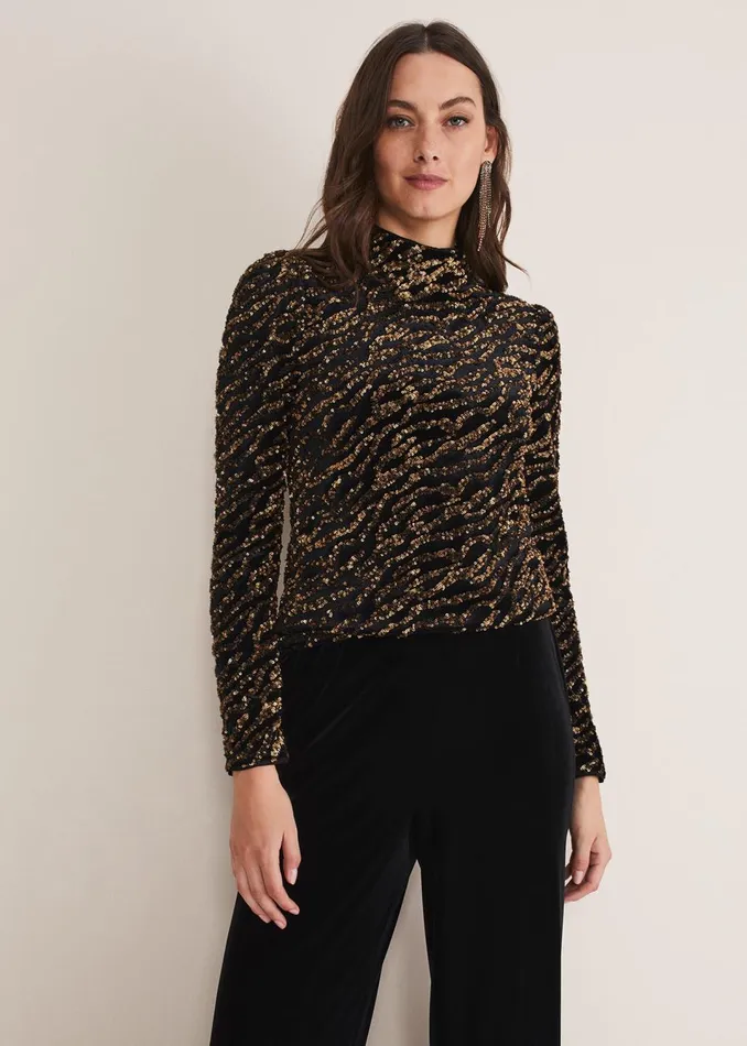 Women Phase Eight Shirts and Blouses Lura Zebra Sequin Blouse