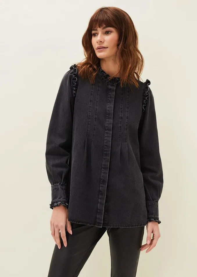 Women Phase Eight Shirts and Blouses Marvel Frill Denim Overshirt