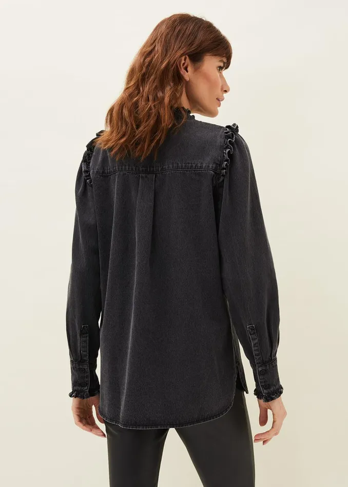 Women Phase Eight Shirts and Blouses Marvel Frill Denim Overshirt