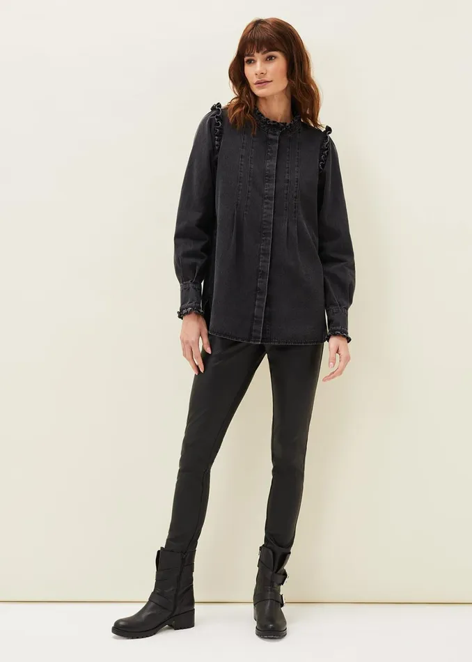 Women Phase Eight Shirts and Blouses Marvel Frill Denim Overshirt