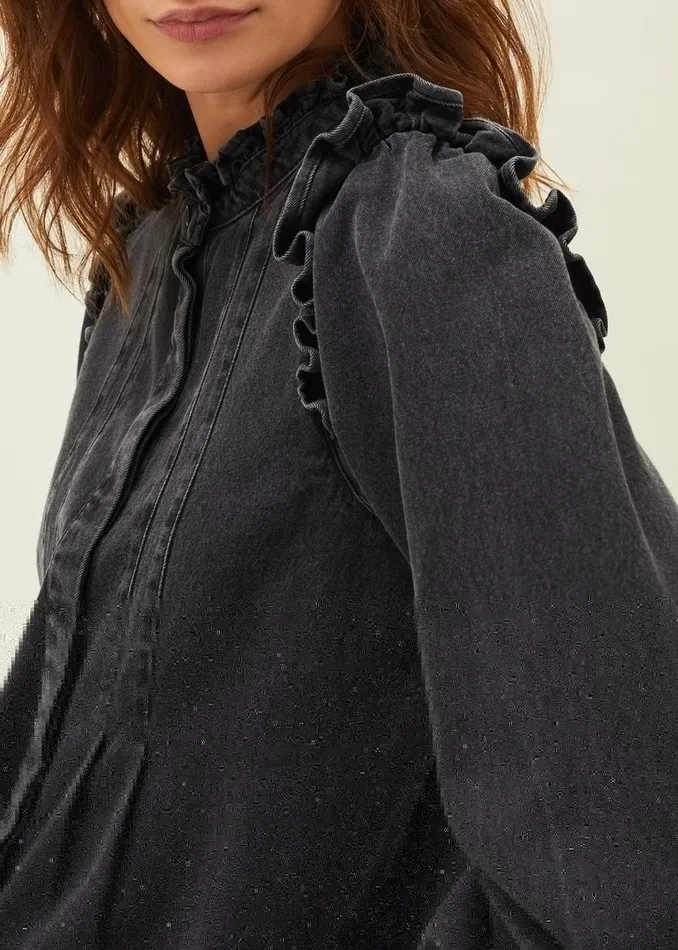 Women Phase Eight Shirts and Blouses Marvel Frill Denim Overshirt