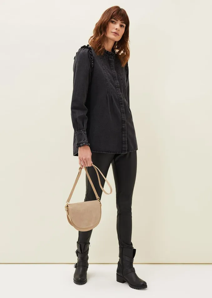 Women Phase Eight Shirts and Blouses Marvel Frill Denim Overshirt