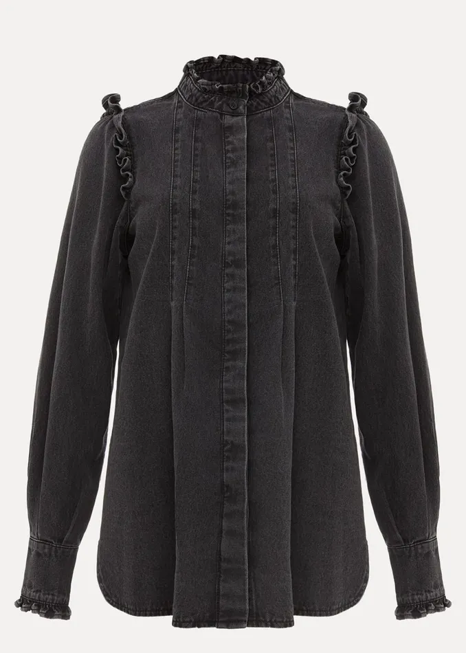 Women Phase Eight Shirts and Blouses Marvel Frill Denim Overshirt
