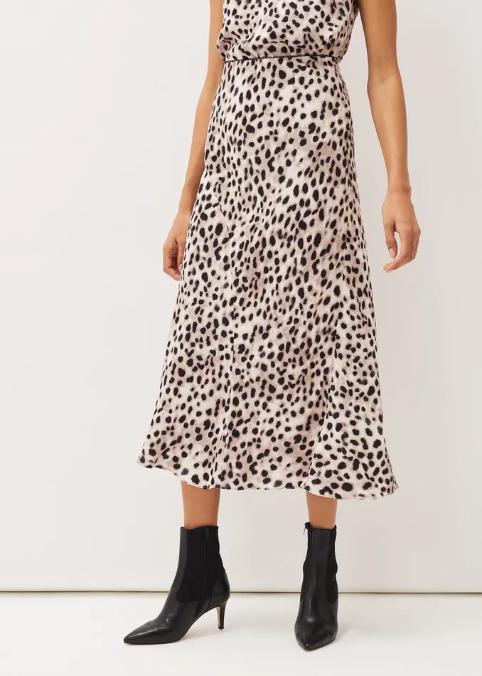 Women Phase Eight Skirts Calla Leopard Print Satin Midi Skirt