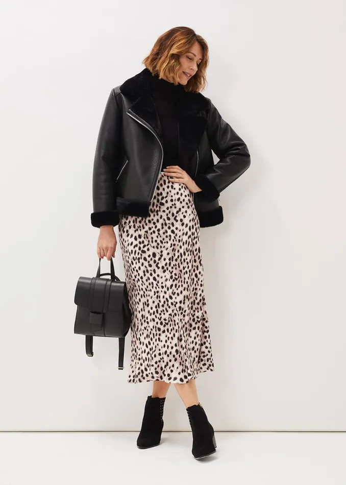 Women Phase Eight Skirts Calla Leopard Print Satin Midi Skirt
