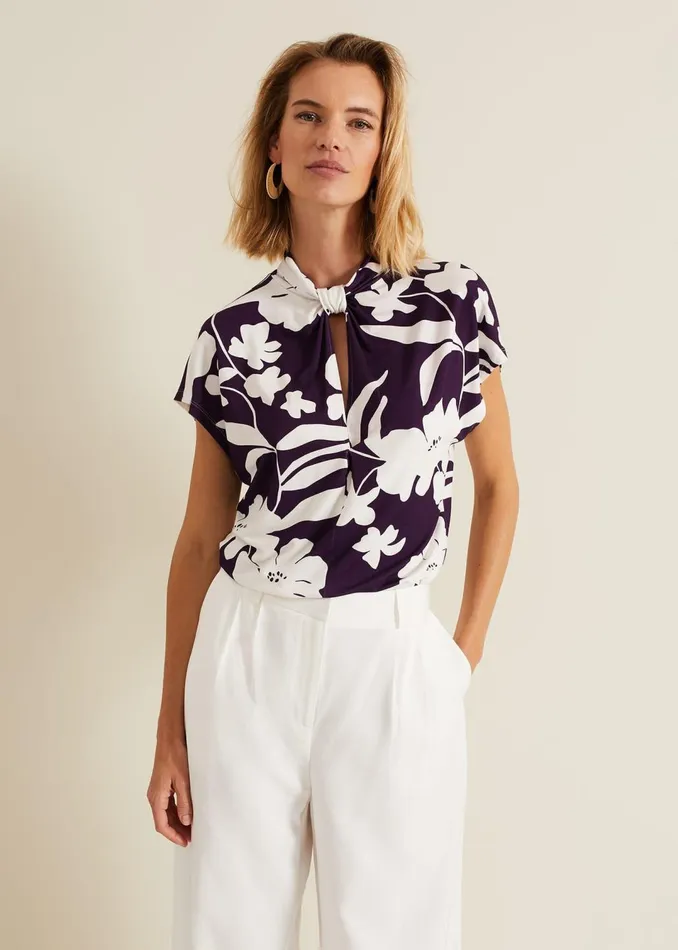 Women Phase Eight Tops and TShirts Farley Floral Twist Neck Top