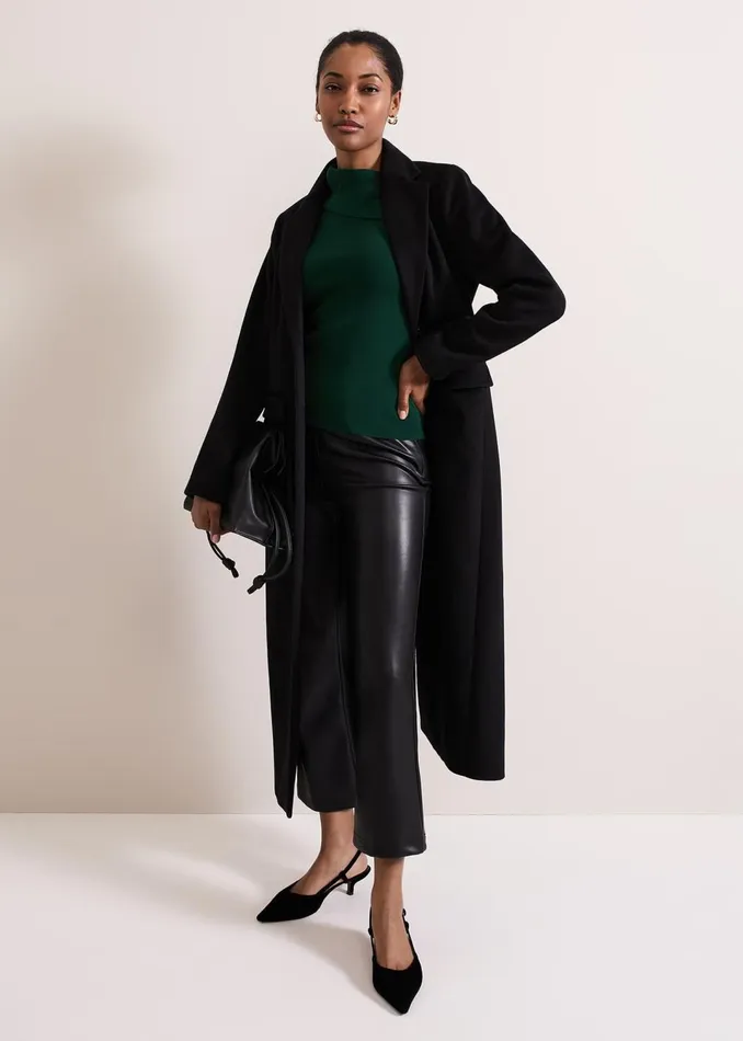 Women Phase Eight Trousers Mya Black Pu Crop Trousers