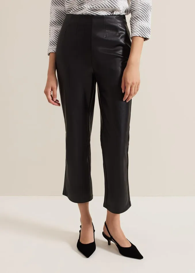 Women Phase Eight Trousers Mya Black Pu Crop Trousers