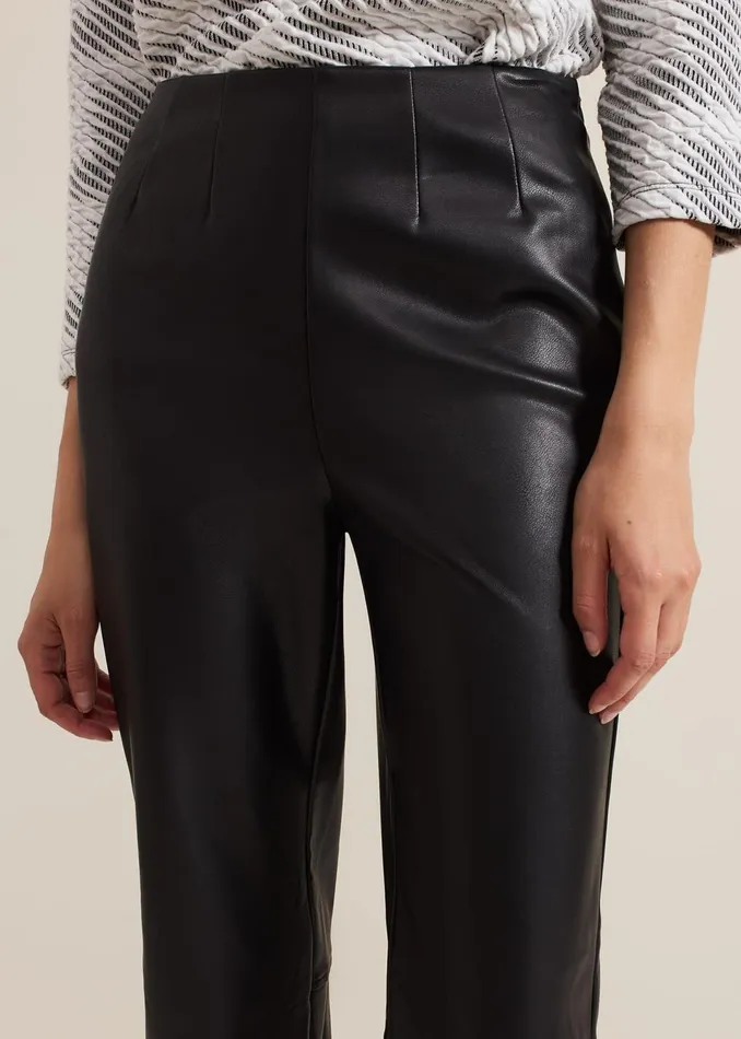 Women Phase Eight Trousers Mya Black Pu Crop Trousers