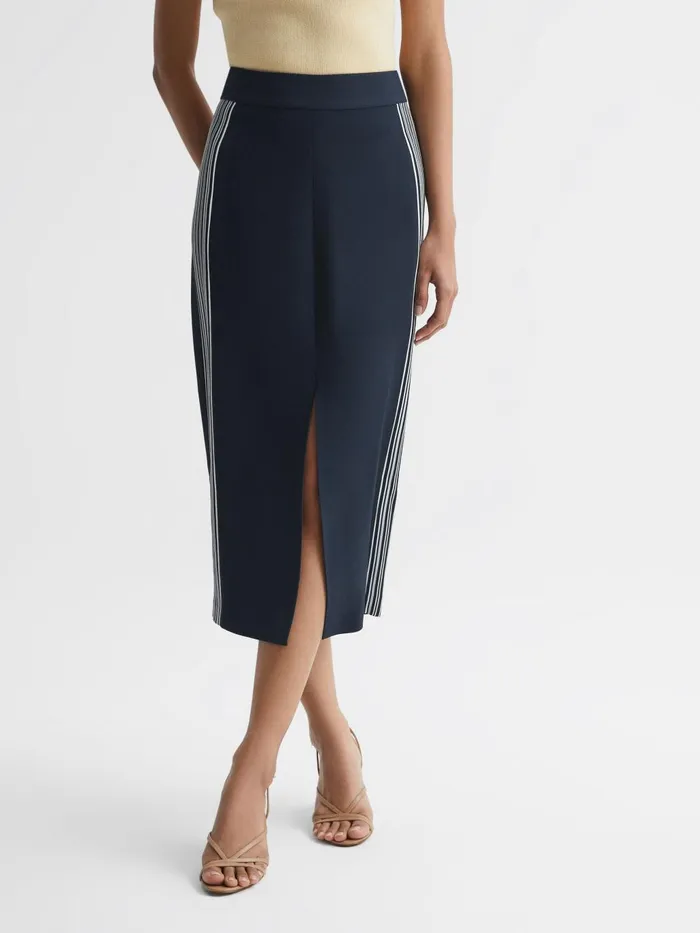 Women Pia High Rise Midi Pencil Skirt Navy Reiss Skirts