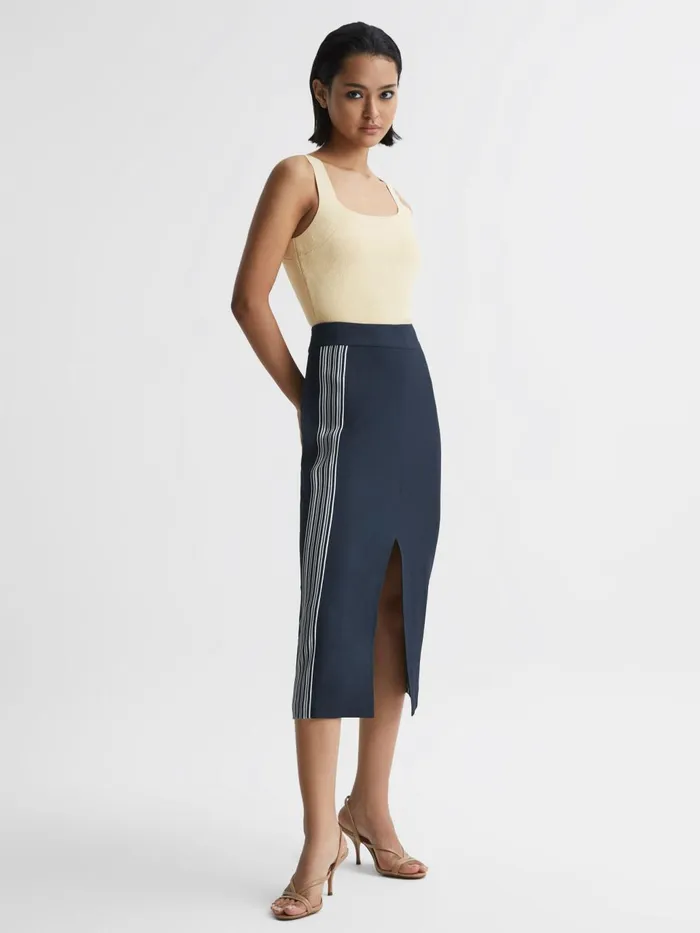 Women Pia High Rise Midi Pencil Skirt Navy Reiss Skirts