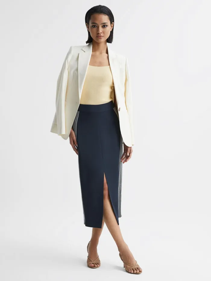 Women Pia High Rise Midi Pencil Skirt Navy Reiss Skirts