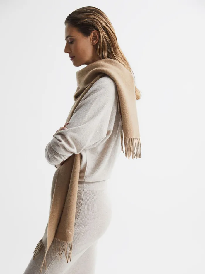 Women Picton Cashmere Blend Scarf Camel Reiss Scarves Hats and Gloves