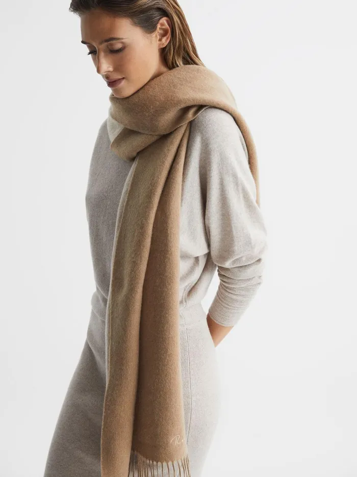 Women Picton Cashmere Blend Scarf Camel Reiss Scarves Hats and Gloves