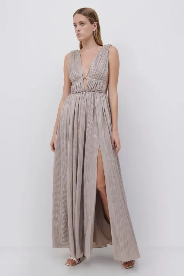Women Plisse Lame Goddess Gown EXCLUSIVE Champagne Jonathan Simkhai Dresses and Jumpsuits