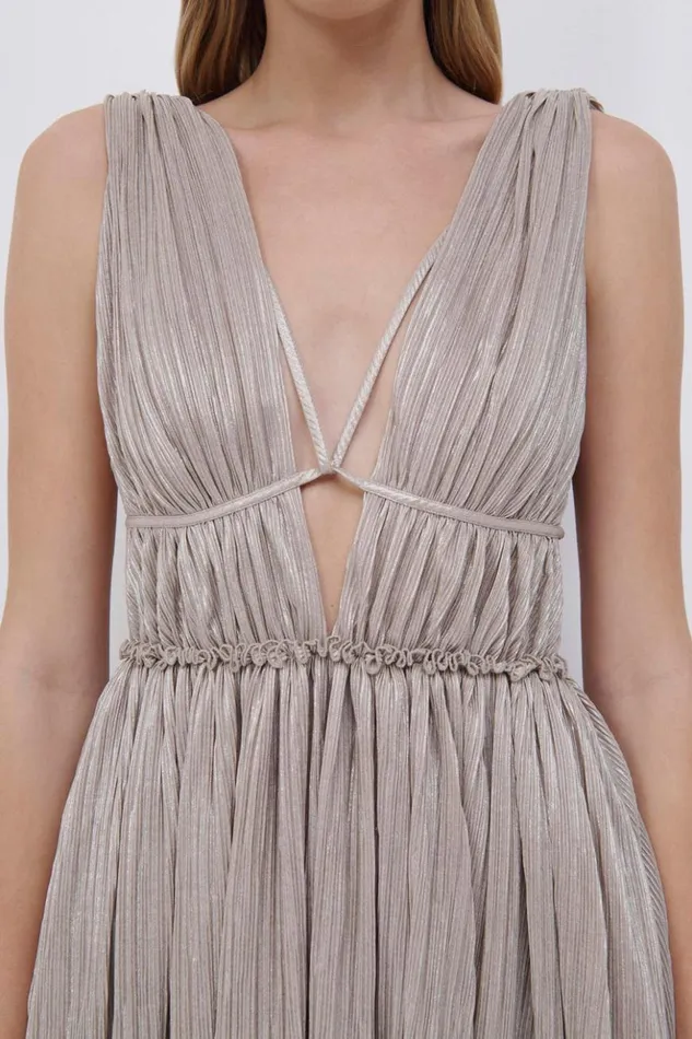Women Plisse Lame Goddess Gown EXCLUSIVE Champagne Jonathan Simkhai Dresses and Jumpsuits
