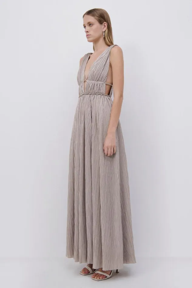 Women Plisse Lame Goddess Gown EXCLUSIVE Champagne Jonathan Simkhai Dresses and Jumpsuits