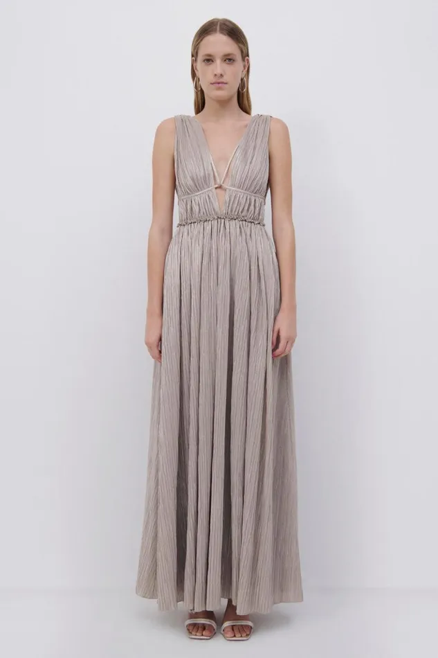 Women Plisse Lame Goddess Gown EXCLUSIVE Champagne Jonathan Simkhai Dresses and Jumpsuits