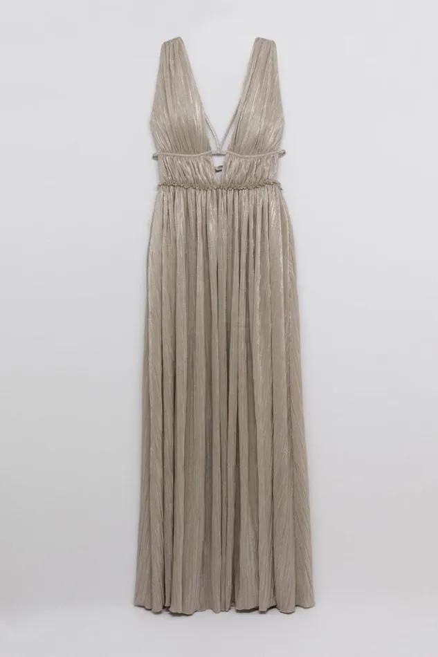Women Plisse Lame Goddess Gown EXCLUSIVE Champagne Jonathan Simkhai Dresses and Jumpsuits