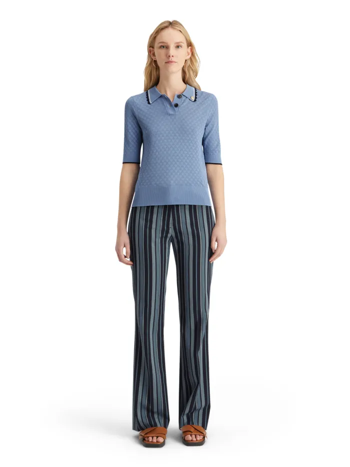 Women Pointelle Collared Knitted Tee Mystic Blue Scotch and Soda Knitwear