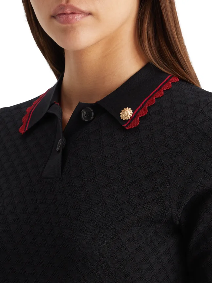 Women Pointelle Collared Knitted Tee Mystic Blue Scotch and Soda Knitwear