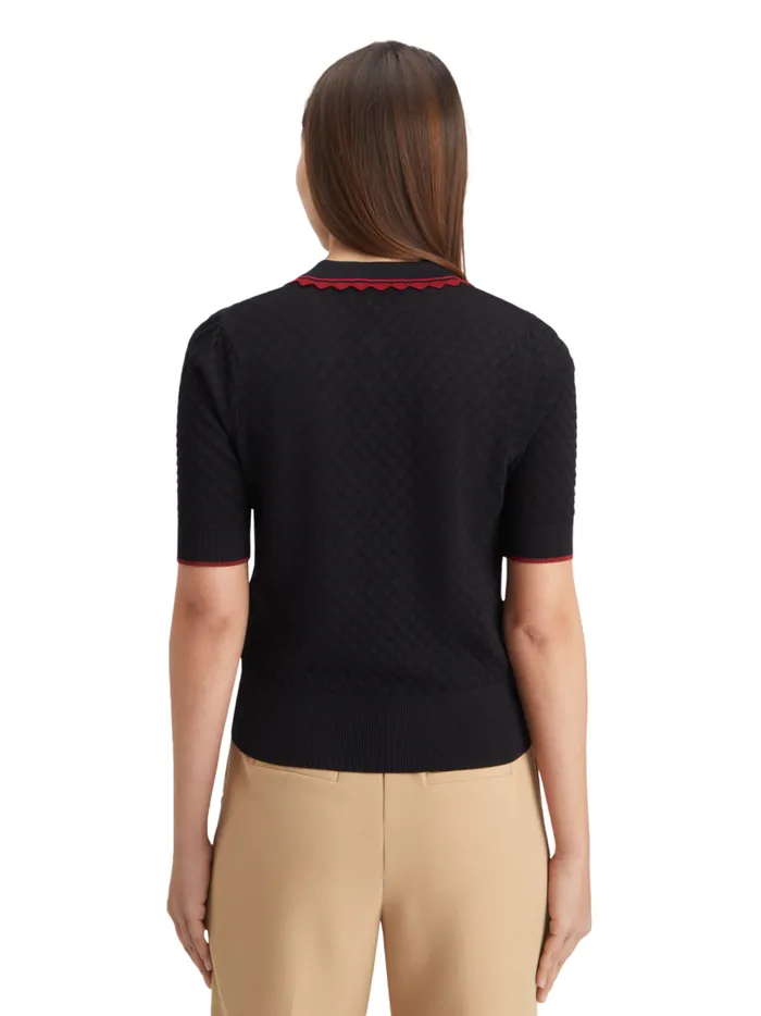 Women Pointelle Collared Knitted Tee Mystic Blue Scotch and Soda Knitwear