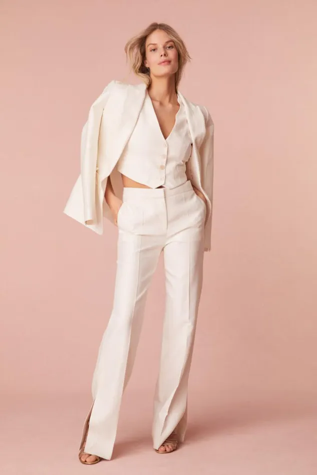 Women Poppet Straight Leg Tailored Pants Antique White LoveShackFancy Pants and Shorts