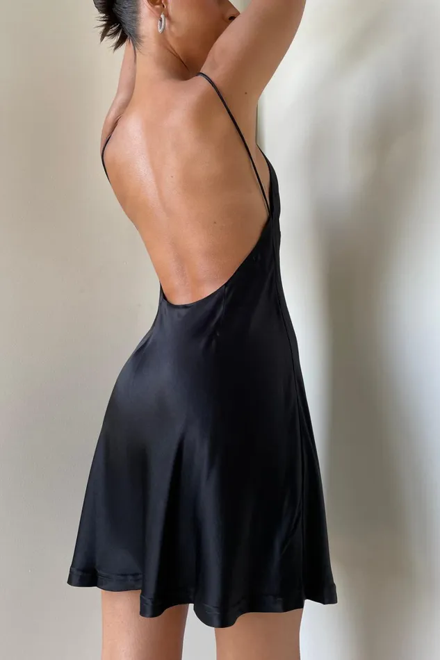 Women Porter Mini Slip Dress 8211 Black Black Meshki Mini Dresses