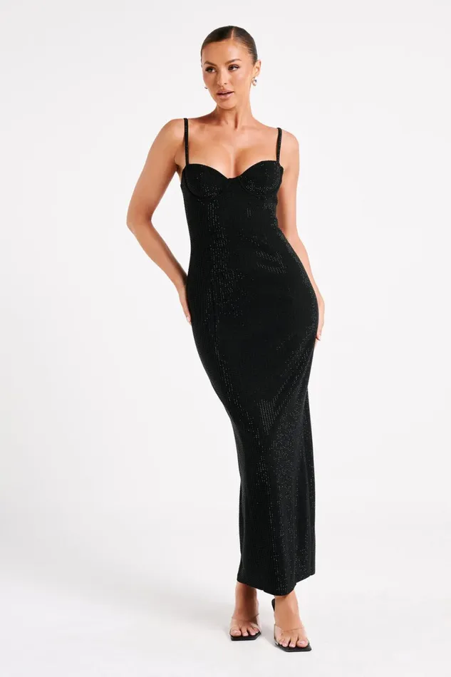 Women Rafaela Diamante Maxi Dress 8211 Black Black Meshki Maxi Dresses