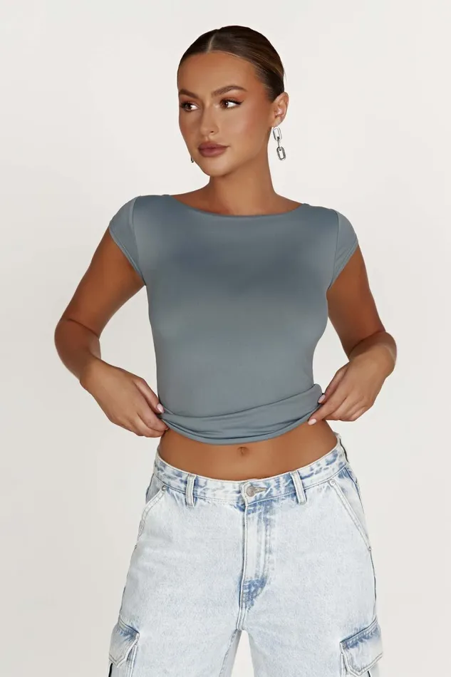 Women Reyna Recycled Nylon Longline Top 8211 Light Charcoal Lightcharcoal Meshki Basic Tops