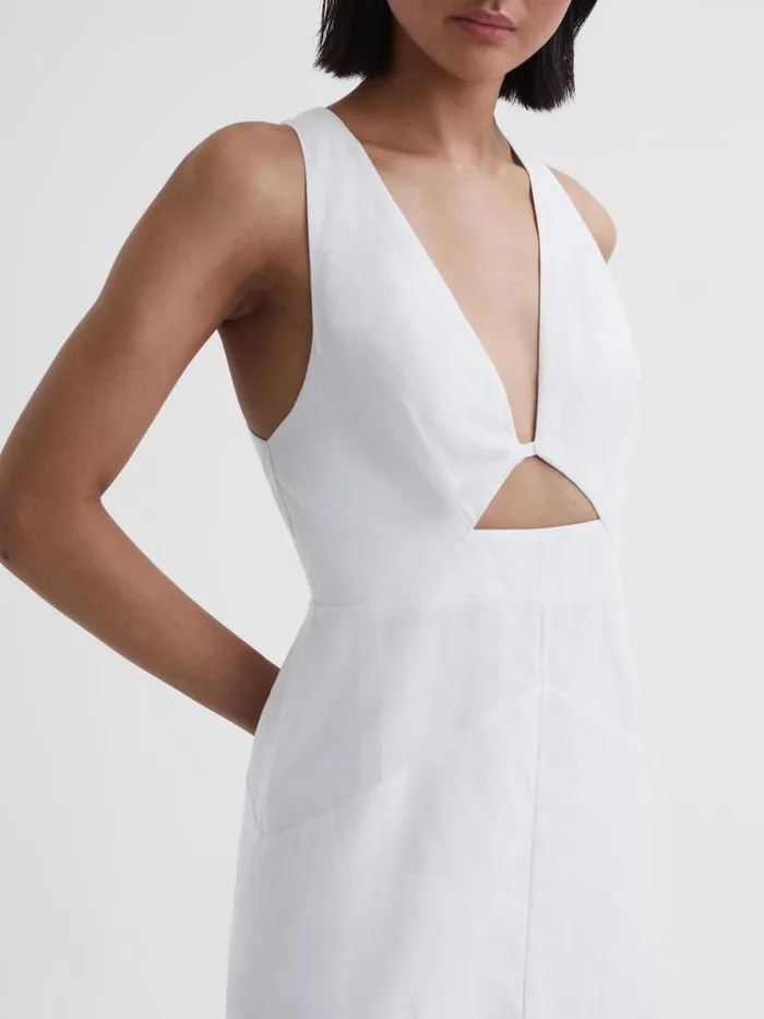 Women Rhoda CottonLinen Midi Dress Ivory Reiss Dresses
