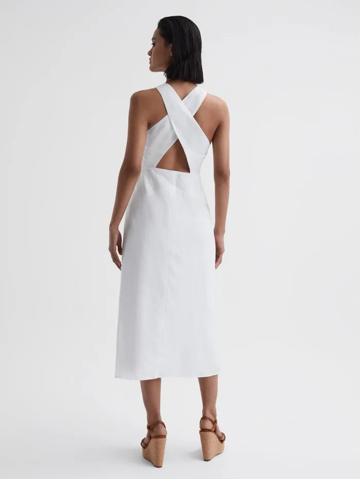 Women Rhoda CottonLinen Midi Dress Ivory Reiss Dresses
