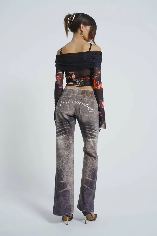 Women Ride A Cowboy Low Waist Flared Jeans Brown Jaded London Jeans
