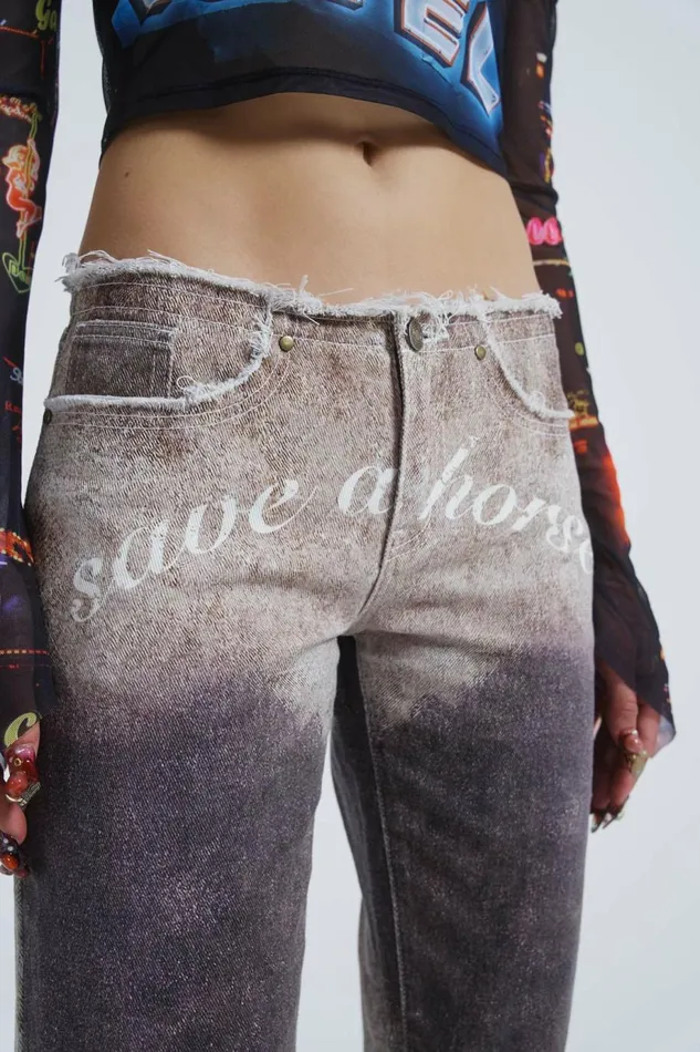 Women Ride A Cowboy Low Waist Flared Jeans Brown Jaded London Jeans