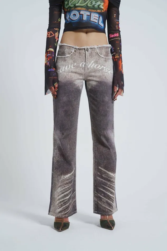 Women Ride A Cowboy Low Waist Flared Jeans Brown Jaded London Jeans