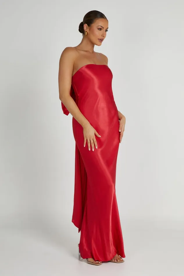 Women Rochelle Bow Back Satin Maxi Dress 8211 Red Red Meshki Maxi Dresses