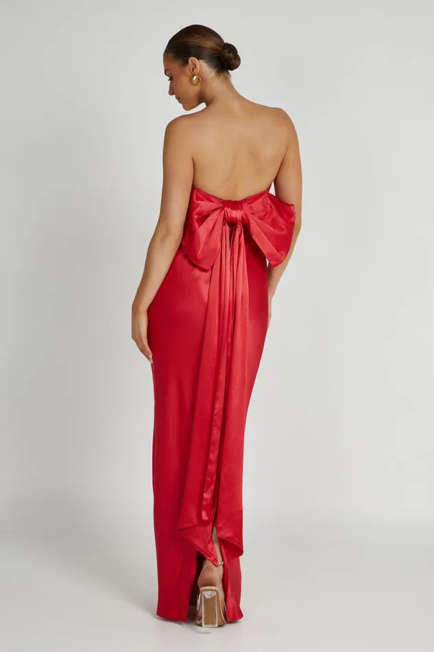 Women Rochelle Bow Back Satin Maxi Dress 8211 Red Red Meshki Maxi Dresses