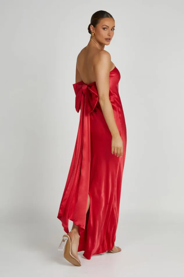Women Rochelle Bow Back Satin Maxi Dress 8211 Red Red Meshki Maxi Dresses