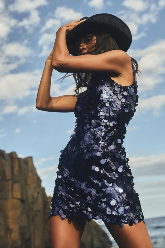 Women Romilly Sequin Mini Dress 8211 Midnight Navy Midnightnavy Meshki Mini Dresses
