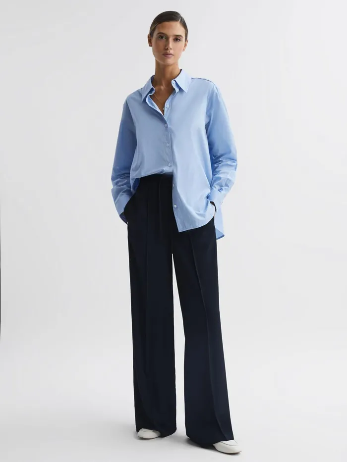 Women Rosalyn Wide Leg Drawstring Trousers Navy Reiss Trousers