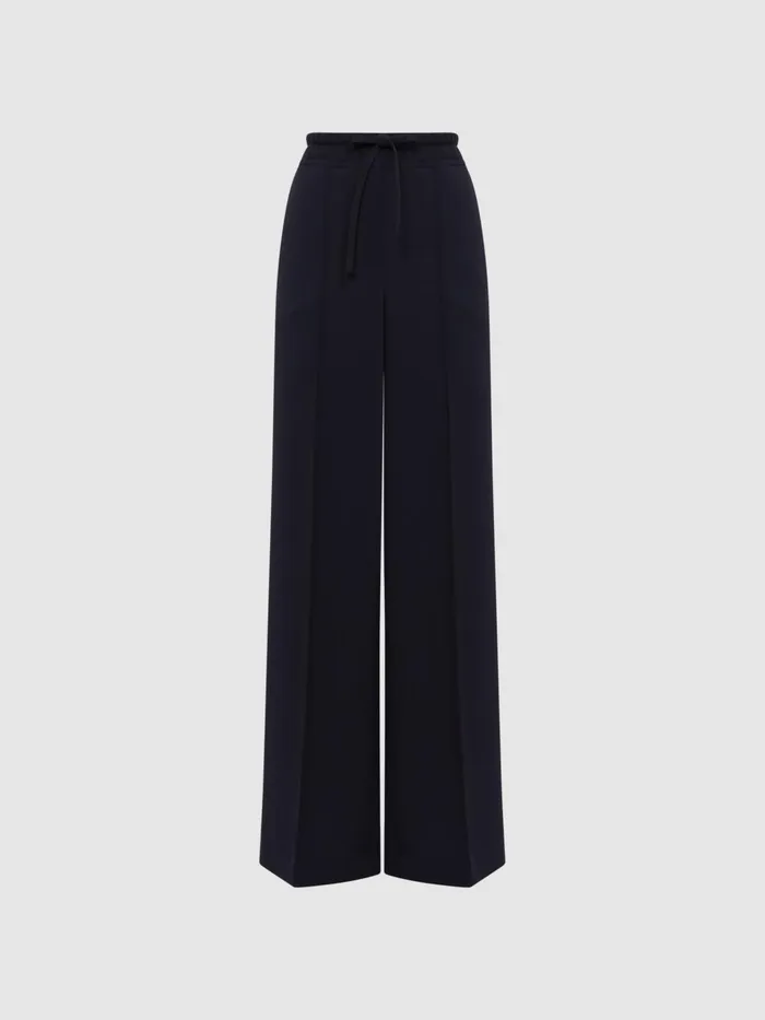 Women Rosalyn Wide Leg Drawstring Trousers Navy Reiss Trousers