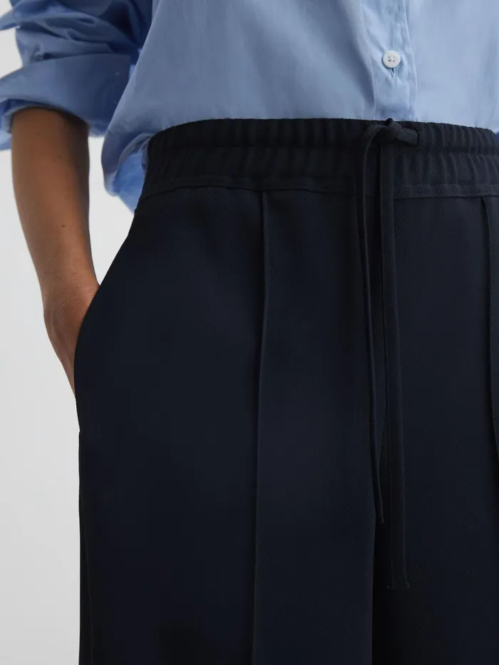 Women Rosalyn Wide Leg Drawstring Trousers Navy Reiss Trousers