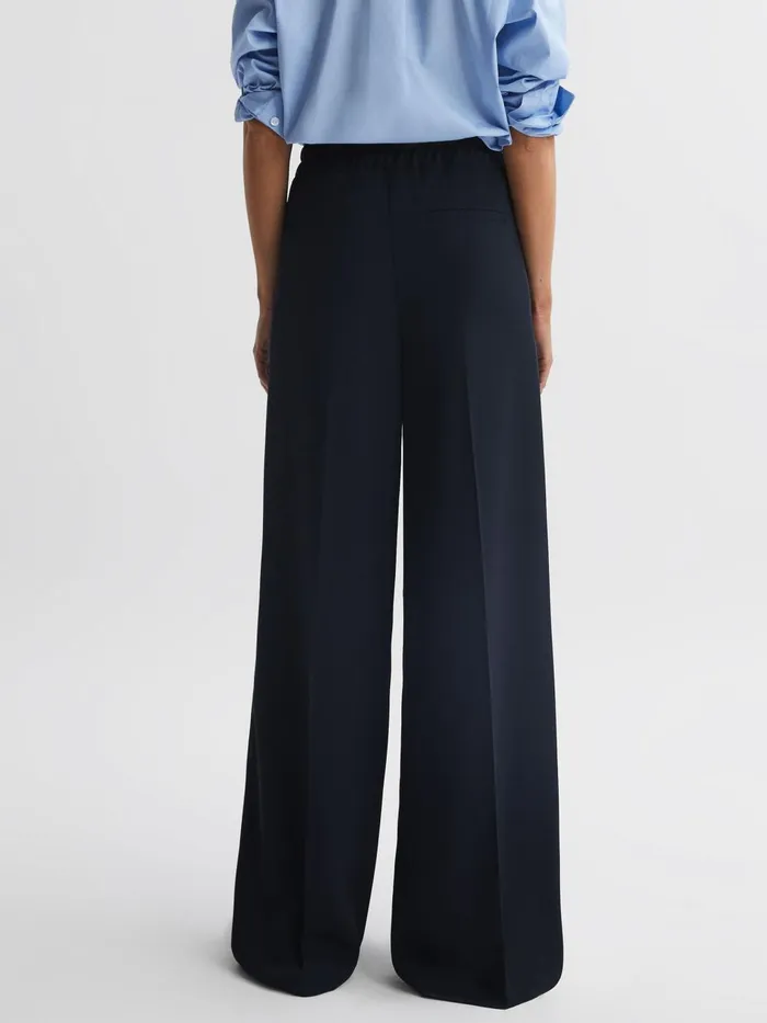 Women Rosalyn Wide Leg Drawstring Trousers Navy Reiss Trousers