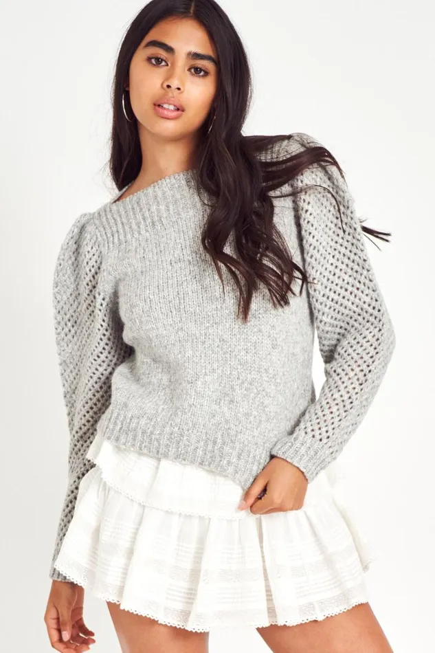 Women Rosie Pullover Sweater Grey LoveShackFancy Sweaters Women Rosie Pullover Sweater Grey LoveShackFancy Sweaters
