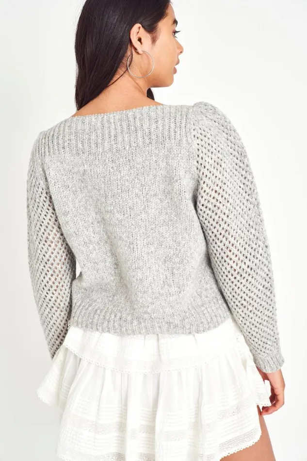 Women Rosie Pullover Sweater Grey LoveShackFancy Sweaters Women Rosie Pullover Sweater Grey LoveShackFancy Sweaters