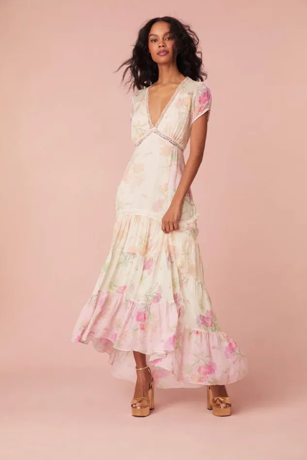 Women Roupell Chiffon Maxi Dress Garden Sunset LoveShackFancy Dresses